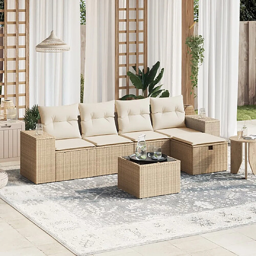 vidaXL Salon de jardin avec coussins 6 pcs beige résine tressée