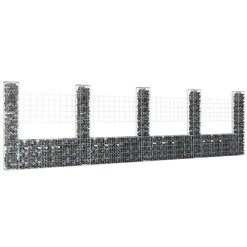 vidaXL Panier de gabion en forme de U avec 5 poteaux Fer 500x20x150 cm