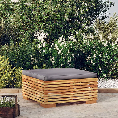 vidaXL Repose-pied de jardin et coussin Gris foncé Bois de teck massif