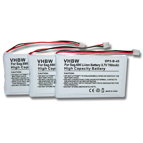 Vhbw Set de 3 batteries 700mAh pour téléphone fixe Telekom T-Com T-Home Speedphone 300 remplace 253230694, CTB104, LP043048AH