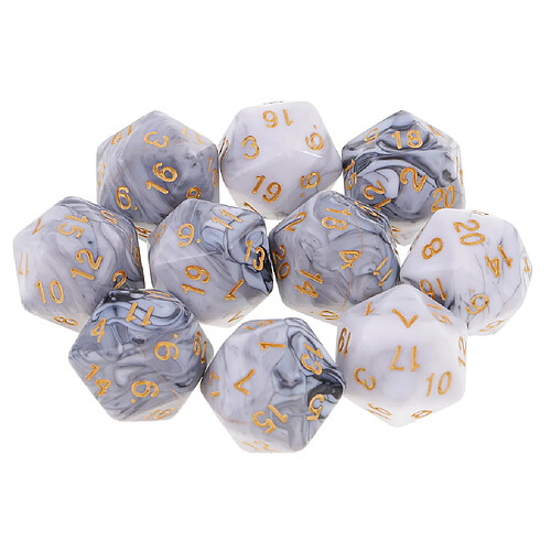 10 Pcs 20 Faces Dés D20 Polyédrique Dés Pour Donjons Et Dragons Jeux De Table Blanc Gris