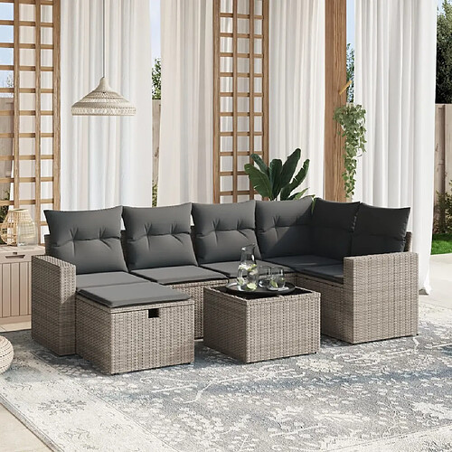 vidaXL Salon de jardin avec coussins 7 pcs gris résine tressée