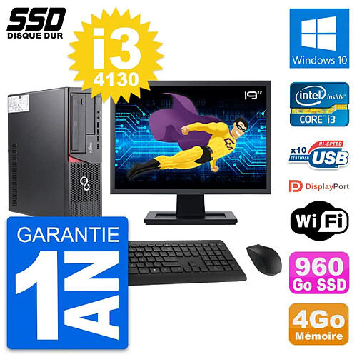 PC Fujitsu E720 E85+ DT Ecran 19" Core i3-4130 RAM 4Go SSD 960Go Windows 10 Wifi · Occasion