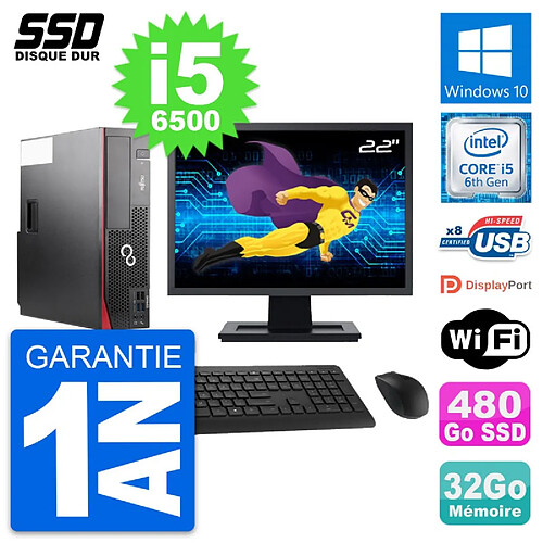 PC Fujitsu D556 DT Ecran 22" Intel i5-6500 RAM 32Go SSD 480Go Windows 10 Wifi · Occasion