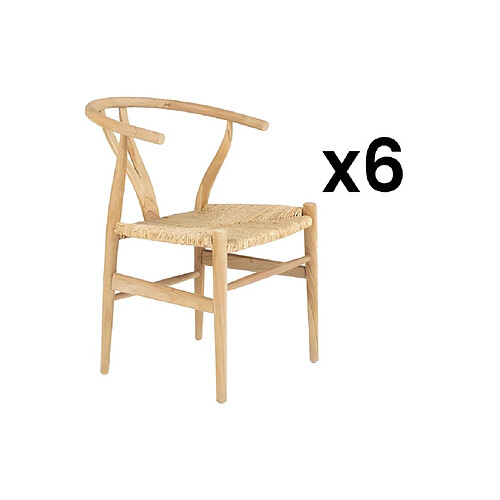 Vente-Unique Lot de 6 chaises en teck et paille - Naturel - POGIANA