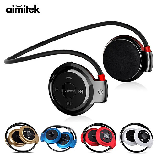 GUPBOO Aimitek Sports Casque Bluetooth sans fil Casque stéréo Lecteur MP3 Casque avec microphone Fente pour carte Micro SD