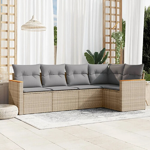 vidaXL Salon de jardin avec coussins 5pcs mélange beige résine tressée