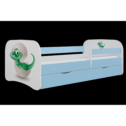 Lit Babydreams petit dinosaure bleu avec un tiroir sans matelas 140/70