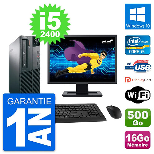 PC Lenovo M81 SFF Ecran 22" Intel i5-2400 RAM 16Go Disque 500Go Windows 10 Wifi · Occasion