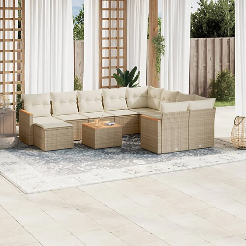 vidaXL Salon de jardin 11 pcs avec coussins beige résine tressée