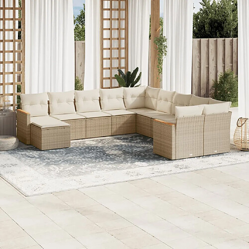 vidaXL Salon de jardin 11 pcs avec coussins beige résine tressée