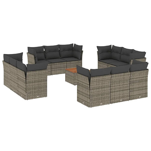 Maison Chic Salon de jardin avec coussins 13 pcs, Ensemble Tables et chaises de jardin, gris résine tressée -GKD335414