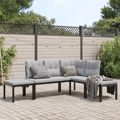 vidaXL Salon de jardin avec coussins 4 pcs noir acier enduit de poudre