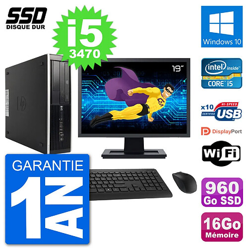 PC HP 8300 Elite SFF Ecran 19" Intel i5-3470 RAM 16Go SSD 960Go Windows 10 Wifi · Occasion