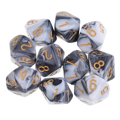 10pcs 10 sided dés d10 dés polyédriques pour dungeons et dragons jeux de table blanc gris