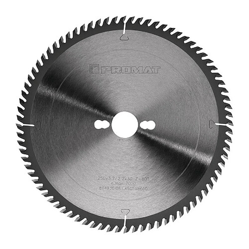 Lame pour scie circulaire de précision D. ext. 250 mm nombre de dents 80 WZ perçage 30 mm l. de coupe 3,2 mm carbure PROMAT