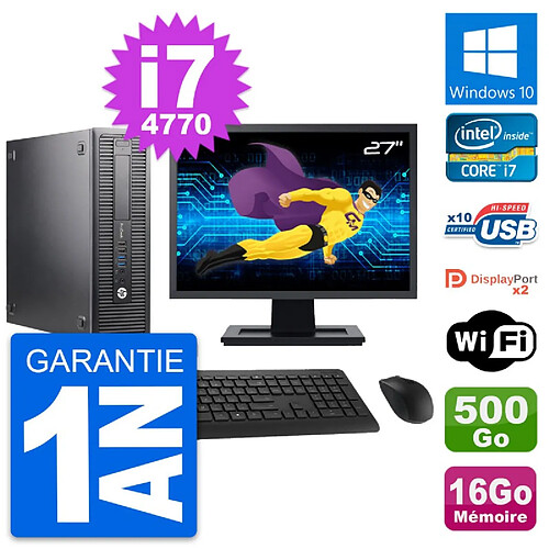 PC HP 600 G1 SFF Ecran 27" Intel i7-4770 RAM 16Go Disque 500Go Windows 10 Wifi · Occasion