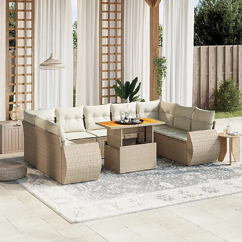 vidaXL Salon de jardin avec coussins 10 pcs beige résine tressée