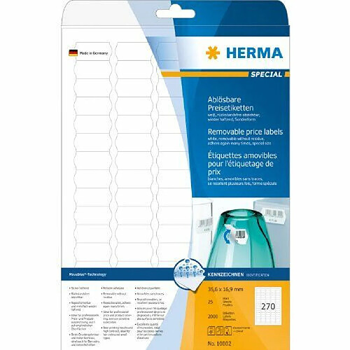 Herma 10002 Étiquettes de prix movables/amovibles 35,6 x 16,9 A4 2000 pièces Blanc