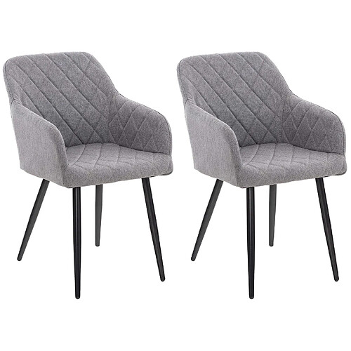 Decoshop26 Lot de 2 chaises de salle à manger design retro coutures décoratives en losanges assise en tissu gris 10_0001565