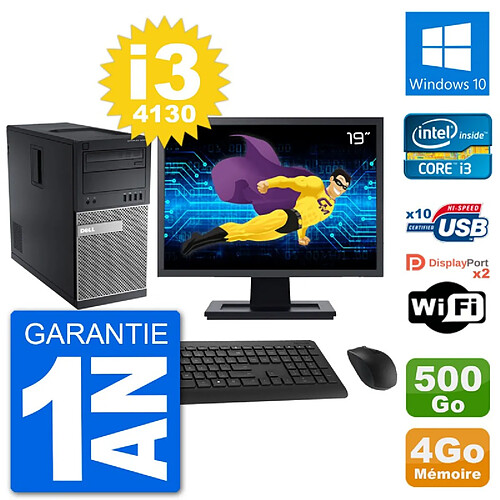 PC Tour Dell 9020 Ecran 19" Intel i3-4130 RAM 4Go Disque 500Go Windows 10 Wifi · Occasion