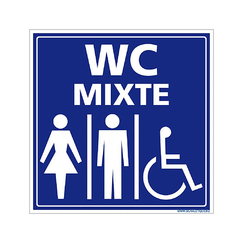 Signaletique Biz Panneau Information avec signalétique WC MIXTE femme, homme, PMR. Signalisation Information. Autocollant - 450 x 450 mm - Plastique PVC 1,5 mm - Plastique PVC 1,5 mm