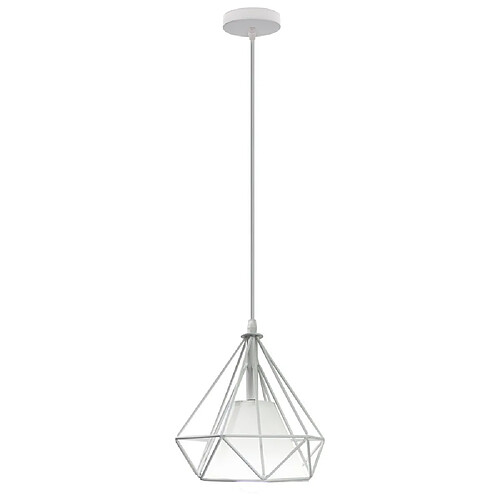 Stoex Lampes de Plafond Abat-Jour Lampe Suspension Lustre Cage en Fer Forme Diamant 20cm avec Douille Eclairage Style Industrielle?E27 Blanc