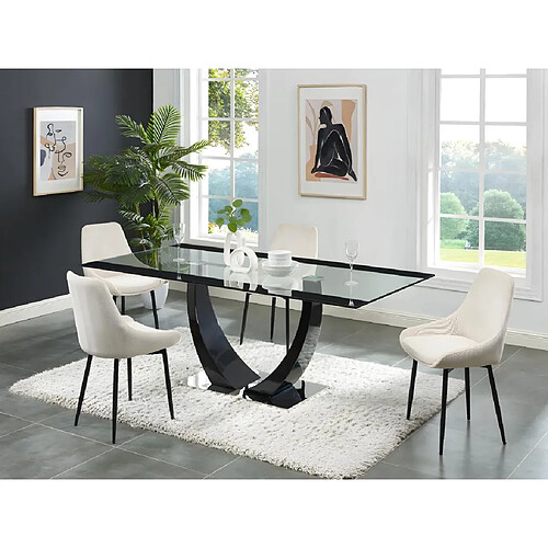 Vente-Unique Table à manger 8 personnes en verre trempé, MDF et acier inoxydable - Noir - MEZZO II