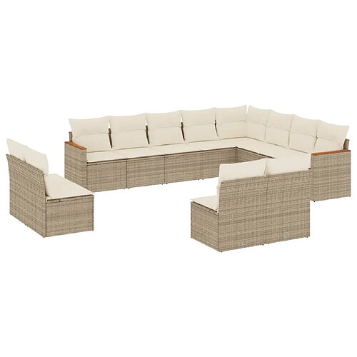 Maison Chic Salon de jardin avec coussins 12 pcs | Ensemble de Table et chaises | Mobilier d'Extérieur beige résine tressée -GKD93217