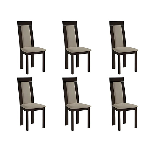 Vente-Unique Lot de 6 chaises BELINDA - Hêtre et tissu - Coloris : Noyer et Beige