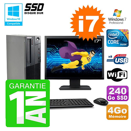 PC Lenovo M91p SFF Intel I7-2600 4Go Disque 240Go SSD Graveur Wifi W7 Ecran 17" · Occasion