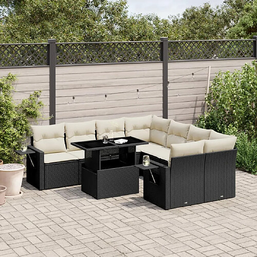 vidaXL Salon de jardin 9 pcs avec coussins noir résine tressée