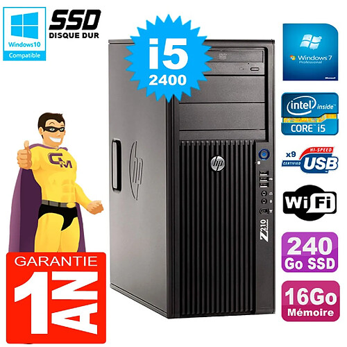 PC HP WorkStation Z210 Tour Core i5-2400 RAM 16Go SSD 240Go Graveur DVD Wifi W7 · Occasion