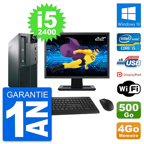 PC Lenovo M81 SFF Ecran 22" Intel i5-2400 RAM 4Go Disque 500Go Windows 10 Wifi · Occasion