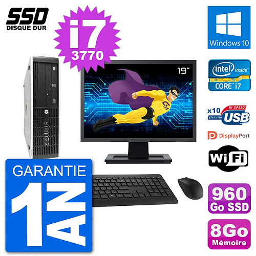 PC HP 8300 Elite SFF Ecran 19" Intel i7-3770 RAM 8Go SSD 960Go Windows 10 Wifi · Occasion