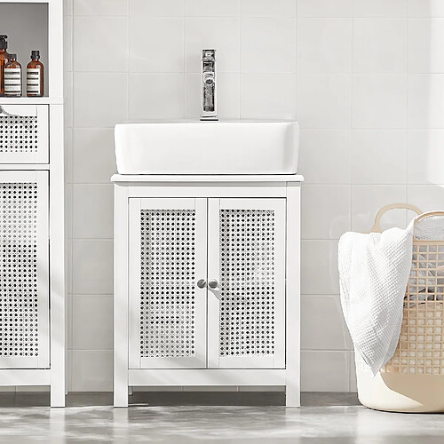 SoBuy BZR35-W Meuble sous-Lavabo Meuble sous-Vasque à 2 étages et 2 Portes Meuble de Rangement Placard de Rangement