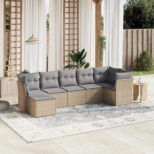 vidaXL Salon de jardin avec coussins 7pcs mélange beige résine tressée