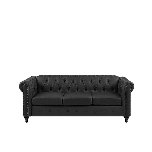 Beliani Canapé 3 places en cuir PU noir CHESTERFIELD