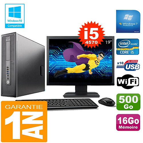 PC HP EliteDesk 800 G1 SFF Core I5-4570 16Go Disque 500 Go Wifi W7 Ecran 19" · Occasion