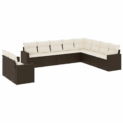 Maison Chic Salon de jardin 10 pcs avec coussins, Ensemble Tables et chaises d'extérieur marron résine tressée -GKD997390