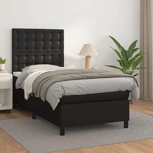 vidaXL Sommier à lattes de lit avec matelas Noir 100x200 cm Similicuir