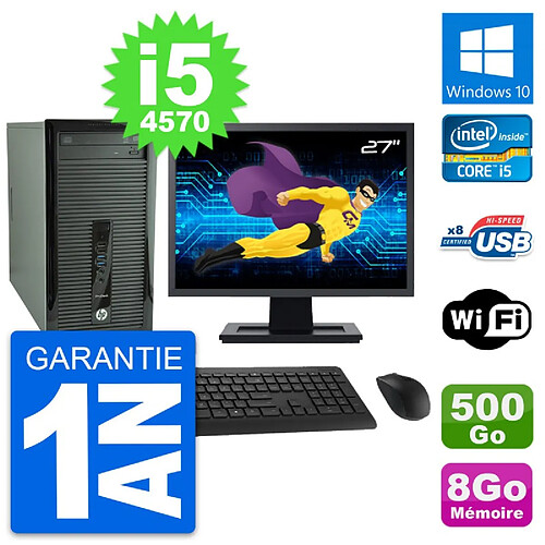 PC Tour HP 400 G1 Ecran 27" Intel i5-4570 RAM 8Go Disque 500Go Windows 10 Wifi · Occasion