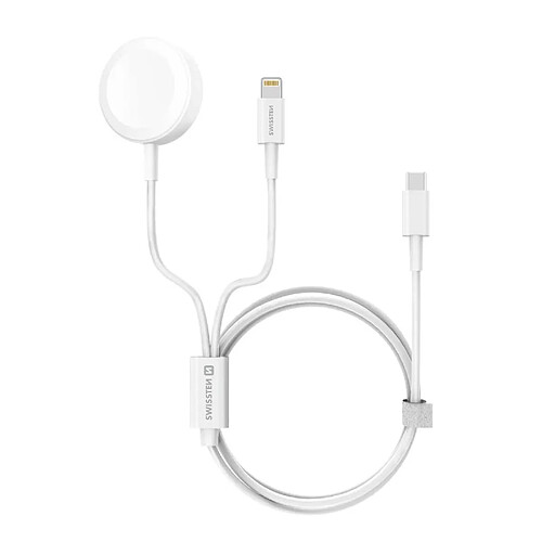 Câble USB-C Apple Watch, iPhone et iPad Power Delivery Swissten 1.2m Blanc