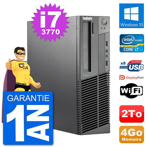 PC Lenovo M92p SFF Intel i7-3770 RAM 4Go Disque Dur 2To Windows 10 Wifi · Occasion