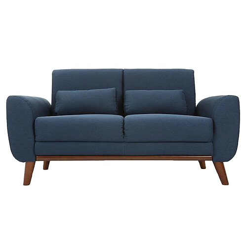 Canapé scandinave 2 places tissu bleu et noyer EKTOR