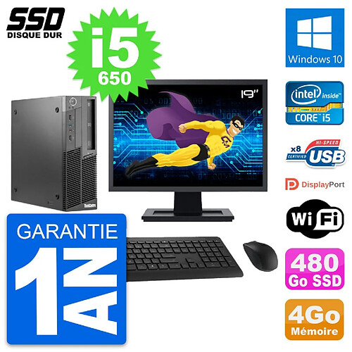 PC Lenovo M90 SFF Ecran 19" Intel Core i5-650 RAM 4Go SSD 480Go Windows 10 Wifi · Occasion