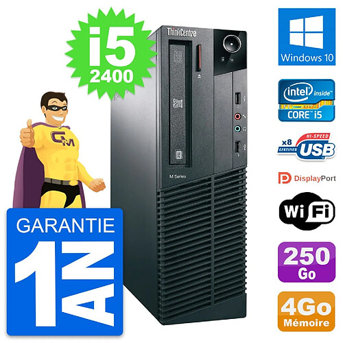 PC Lenovo ThinkCentre M82 SFF Intel i5-2400 RAM 4Go Disque 250Go Windows 10 Wifi · Occasion