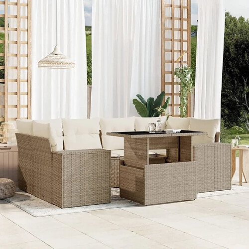 vidaXL Salon de jardin avec coussins 7 pcs beige résine tressée