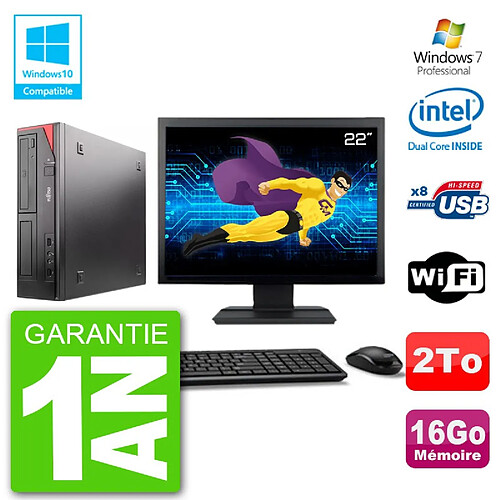 PC Fujitsu Esprimo E520 Ecran 22" G3220 RAM 16Go Disque 2To Graveur DVD Wifi W7 · Occasion