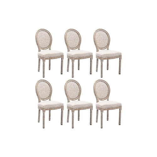 Vente-Unique Lot de 6 chaises - Cannage, tissu et bois d'hévéa - Beige - ANTOINETTE